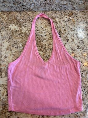 Tilly's Pink Ribbed Halter Crop Top